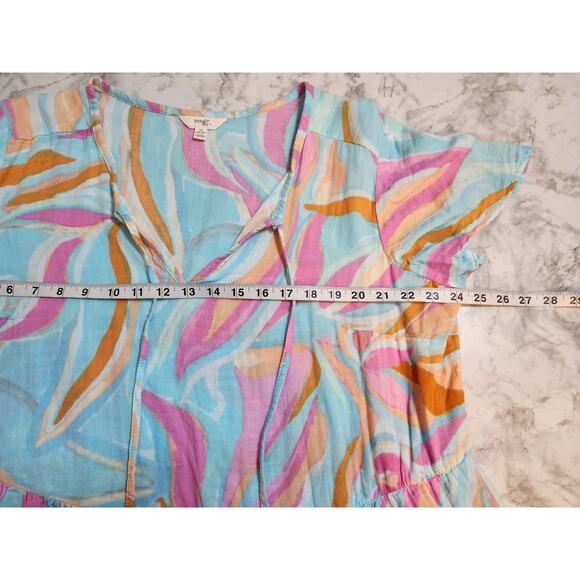 Terra & Sky Women's Multicolor Abstract Print Short Sleeve Tiered Blouse Size 1X - Picture 5 of 6